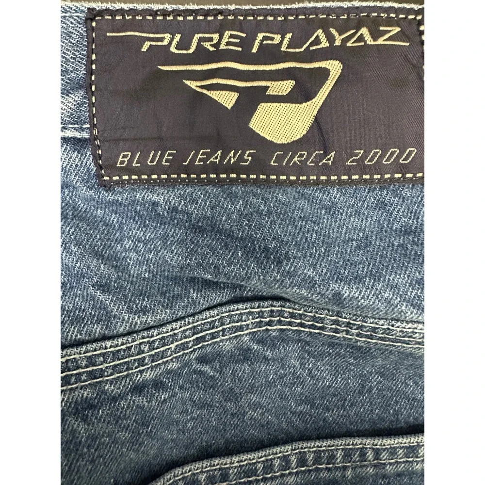 Pure Playaz Vintage Y2K Baggy Carpenter Jeans Mens 36x33 Med Wash Denim READ